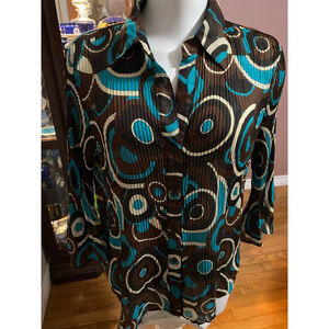 Women's SERENADE 1X Brown Teal Pleated Blouse